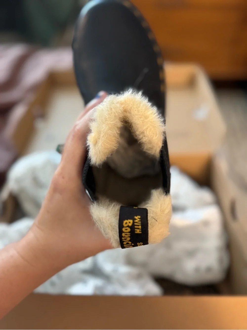 Dr. Martens Black Leather Chelsea Ankle Boots with Cream Fur Lining